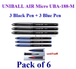 6 x Uniball Air Micro UBA-188M Roller Ball Pen 0.5 mm 3 BLACK Pen & 3 BLUE Pen - Picture 1 of 5