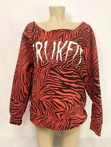 Trukfit Sweatshirt L Large 46" Red Black Animal Print Cut Neck Off Shoulder - Picture 1 of 6