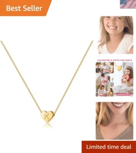 Elegant 14K Gold Initial Necklace with Heart Charm - Best Gift for Birthdays - Picture 1 of 9