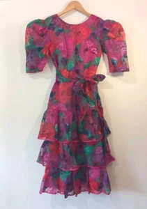 Vintage 'Yvonne' 80s Party DRESS Size 8 10 Glam Rock VGC Prom Open Back Bright - Picture 1 of 15