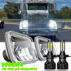 7X6 " 5X7" Inch Halo Projector LED Headlights H4 for Peterbilt 365 367 2008-2017