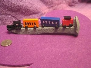  WOODED TRAIN on RAIL ROAD SPIKE - Picture 1 of 4