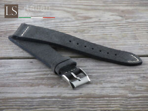 18 20 22 Genuine Italian Suede Leather LS VINTAGE COUNTRY Watch Strap Band Gray