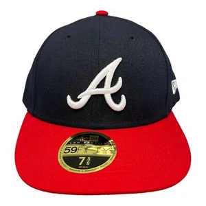 New Era 59Fifty Fitted MLB Atlanta Braves Low Profile Navy Hat Men's Sz 7-5/8 - Picture 1 of 8