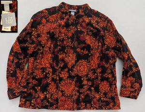 Nuovo con etichetta! LIZ & ME MARRONE ARANCIONE AUTUNNO FIORI FLOREALI ZIP VELLUTO A COSTE CAMICIA GIACCA TOP 5X - Foto 1 di 14