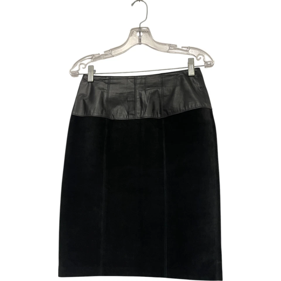 Charles Klein Womens Straight Pencil Skirt Leather Suede Size 6 Black Vintage - Image 1 of 4
