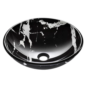Round Vessel Sink Marbling Pattern Bathroom Tempered Glass Vanity Bowl Basin - Foto 1 di 11