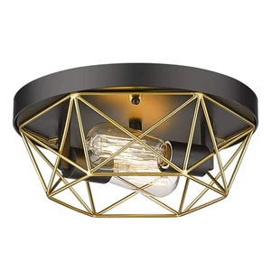 Plafoniera industriale a 2 luci, HWH ottone gabbia metallo incasso illuminazione F... - Foto 1 di 7