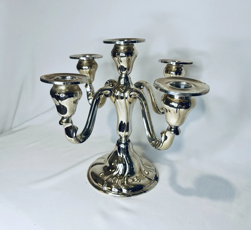 Candelabro Chapado en Plata EP Latón Alemania Estampado 5 Brazos Art Deco Barroco Antiguo Foto 1 de 4