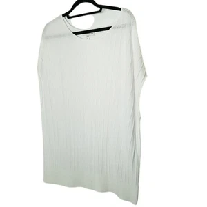 Ribbed Knit Sleeveless Top White Minimalist Career Casual Dolman Drappy 14 L - Picture 1 of 9