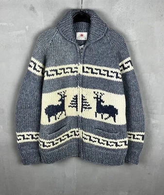 aurora borealis Made Canada Vintage Knit Wool Zip Cowichan Sweater 80s  - Image 1 of 4