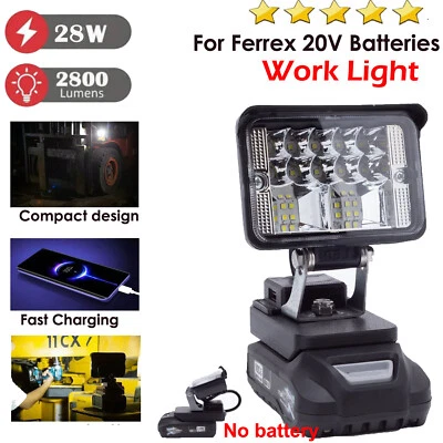 FOR ACTIV ENERGY 2800LM LED Work Light Work For Ferrex 20V Li-Ion Battery FAST Charge W/ USB UK