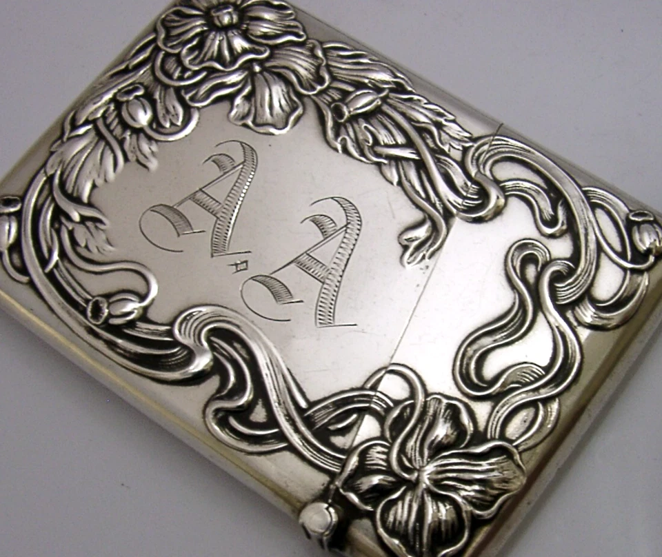 STUNNING AMERICAN STERLING SILVER ART NOUVEAU CARD CASE c1905 ANTIQUE - Image 1 of 4