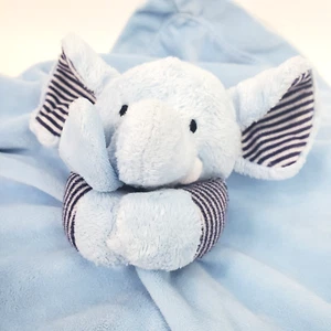 Carters Security Blanket Baby Lovey Blue Elephant Navy Stripes 15" Rattle Plush - Picture 1 of 7