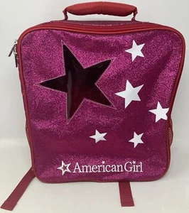 American Girl Backpack Doll Carrier Red Berry Pink Glitter Star Window 14" x 12" - Picture 1 of 11