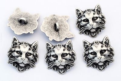 6 Bottoni In Metallo Serie Animali - GATTO SELVATICO - Cat Buttons • 3€