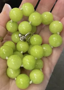 Collana perle quarzo verde lime argento sterling lunga 18,5 pollici 12 mm grande audace - Foto 1 di 6