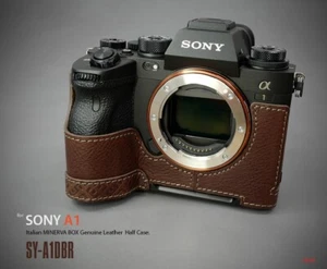LIM'S Genuine Leather Camera Half Case & Dovetail Plate For Sony A1 Alpha Brown - Picture 1 of 12