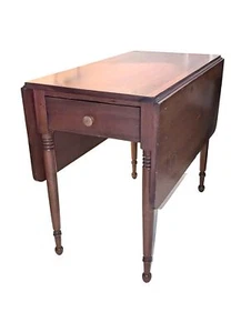 Antique Victorian c. 1880 Farm Drop Leaf Single Drawer Pine Dining Table - Picture 1 of 9