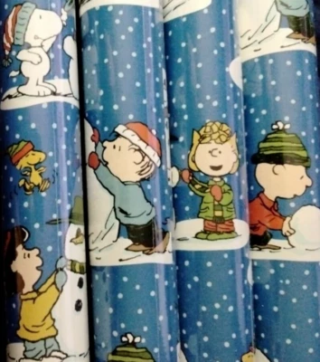 PEANUTS Charlie Brown Snoopy LOT of 4 ROLLS Gift Wrapping Paper 65 SQ FT EACH - Image 1 of 4