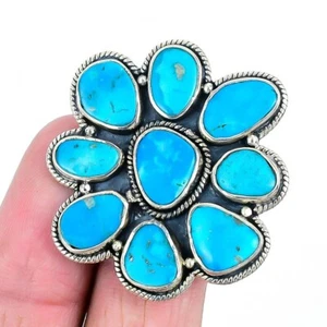Natural Arizona Turquoise Solid Silver Wife Cluster Artisan Ring Jewelry Size 6 - Picture 1 of 7