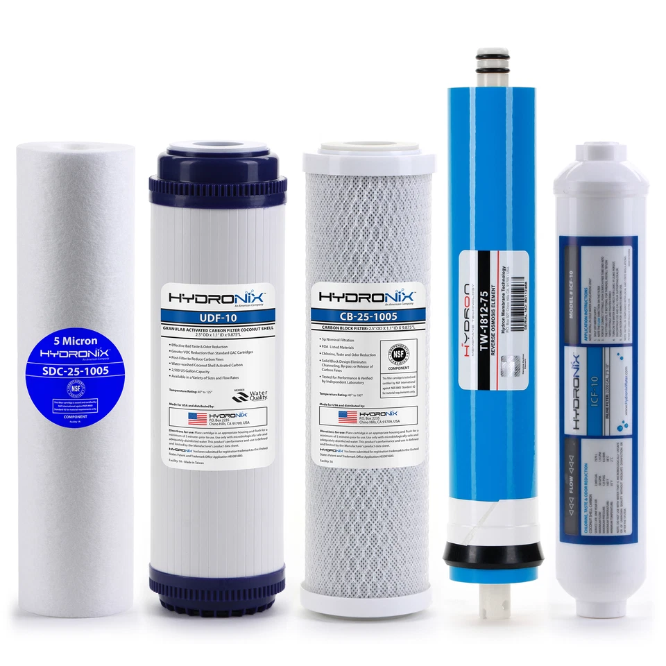 Reverse Osmosis Replacement Filter Set RO Cartridges 5 pcs w/ 75 GPD Membrane - Image 1 of 4