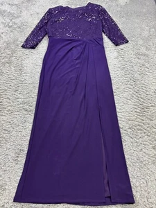 Alex Evenings Dress Women 10 Petite Purple Sequin Lace Ruched Maxi Formal Gown - Picture 1 of 12