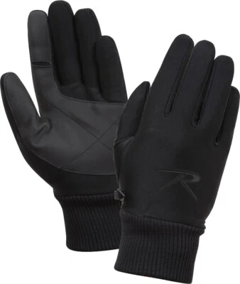 Black Soft Shell Stretchy Waterproof Gloves with Fleece Lining - Image 1 of 4
