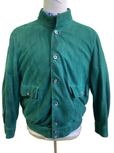 Vintage Giotti Firenze Men's Green Suede Bomber Jacket Button Front Size 38-40 R - Picture 1 of 6