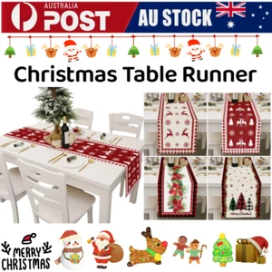 Christmas Table Runner Tablecloth Dining Table Flag Home Party Xmas Decoration - Picture 1 of 32