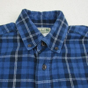 LL Bean Shirt Mens Small Flannel Blue Plaid Long Sleeve Button Down - Picture 1 of 18