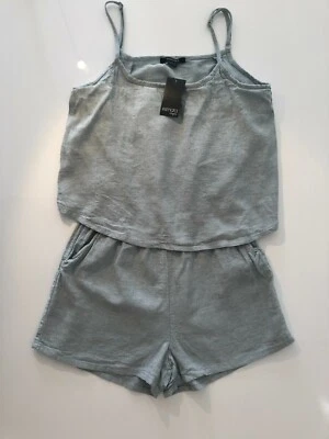 Damen Leinen - Jumpsuit Kurzoverall mint Gr. 42 - NEU + Geschenke + Tasche - Bild 1 von 4