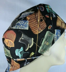 Mens surgical hat,  cabin rules, woodland retreat, fishing gear, ties in back - Picture 1 of 5