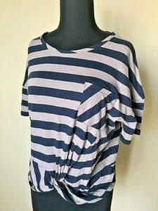 Lucky Brand Gray/Blue Striped Short Sleeve Top Size Small - Picture 1 of 3