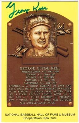 056, Original Autograph of George Kell (4), HOF Plaque Postcard, Detroit Tigers - Image 1 of 3