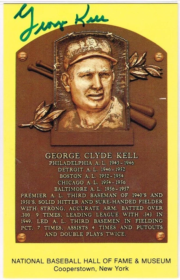 056, Original Autograph of George Kell (4), HOF Plaque Postcard, Detroit Tigers - Image 1 of 3