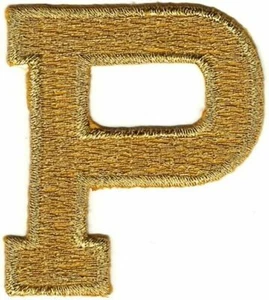 1 7/8" Metallic Gold Monogram Block letter P Embroidery Patch - Picture 1 of 1