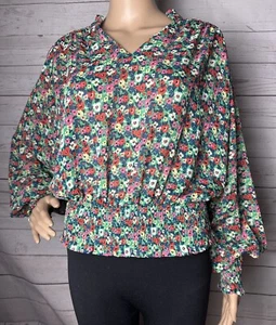 Blusa Rachel Zoe Mediana Semi Transparente Colorida Estampado Floral Cuello en V Cintura Calada - Imagen 1 de 14