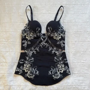 La Perla Peony 32B Bustier Corset Top Black Silk Georgette $1665 - Picture 1 of 12