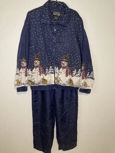 Vintage Colección Anney Mujer XL Navidad Muñeco de Nieve Traje de Pista de Viento Seda Nylon - Imagen 1 de 10