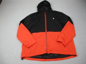 US Polo Assn Jacket Mens 2XL Black Red Hooded Full Zip Windbreaker Coat 2021 - Picture 1 of 11