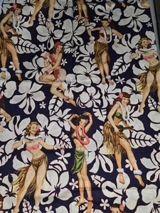 Alexander Henry Aloha 2007 Fabric Hula Girls Dark Floral Background 1.8 Yards - Picture 1 of 1