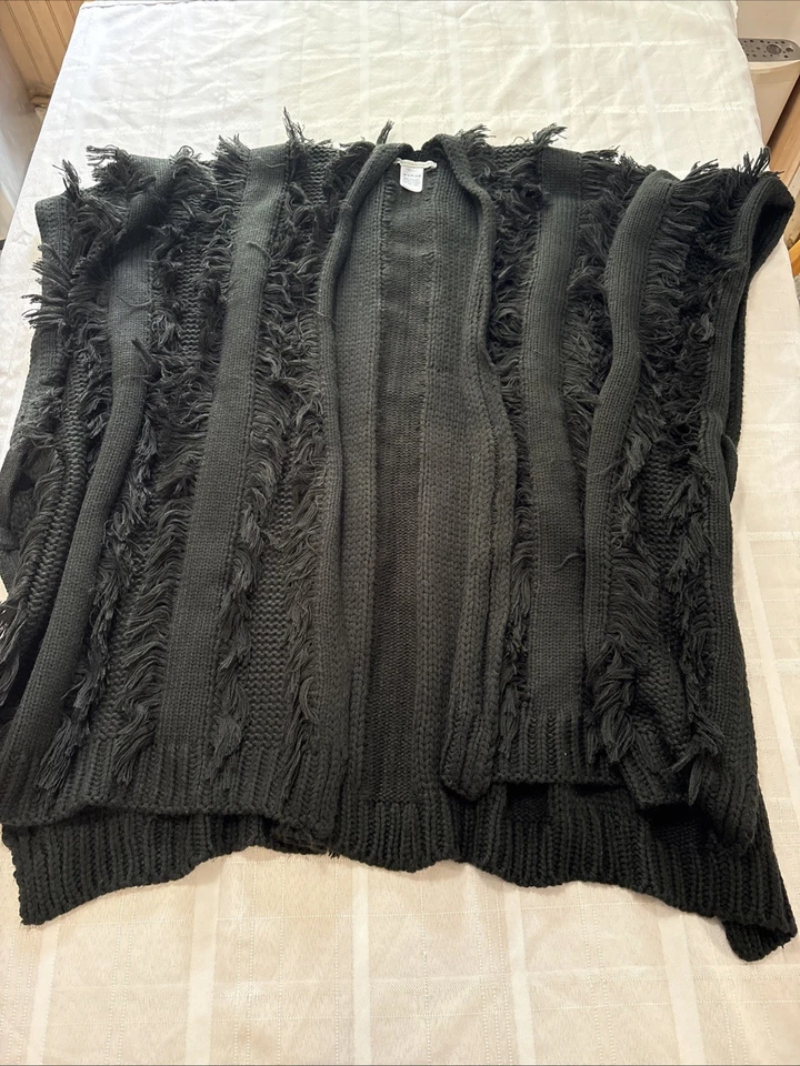 Rebecca Minkoff Black Shawl Wrap Knitted Fringe, Soft, Comfy Warm OS - Image 1 of 4