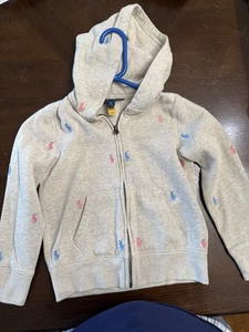Polo Ralph Lauren Girls Dune Tan Fleece Jacket Multi Logo Hoodie Size 6 Child - Picture 1 of 5