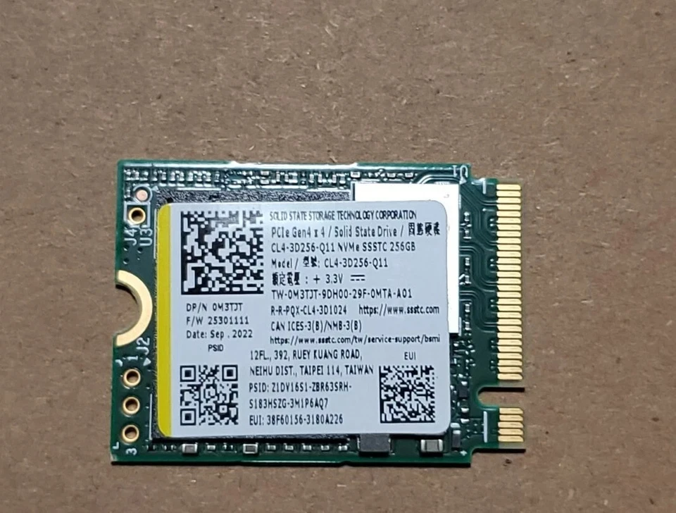 Dell 256GB SSD Solid State Drive M.2 PCIe NVMe Gen 4.0 x4 M3TJT 0M3TJT - Image 1 of 1