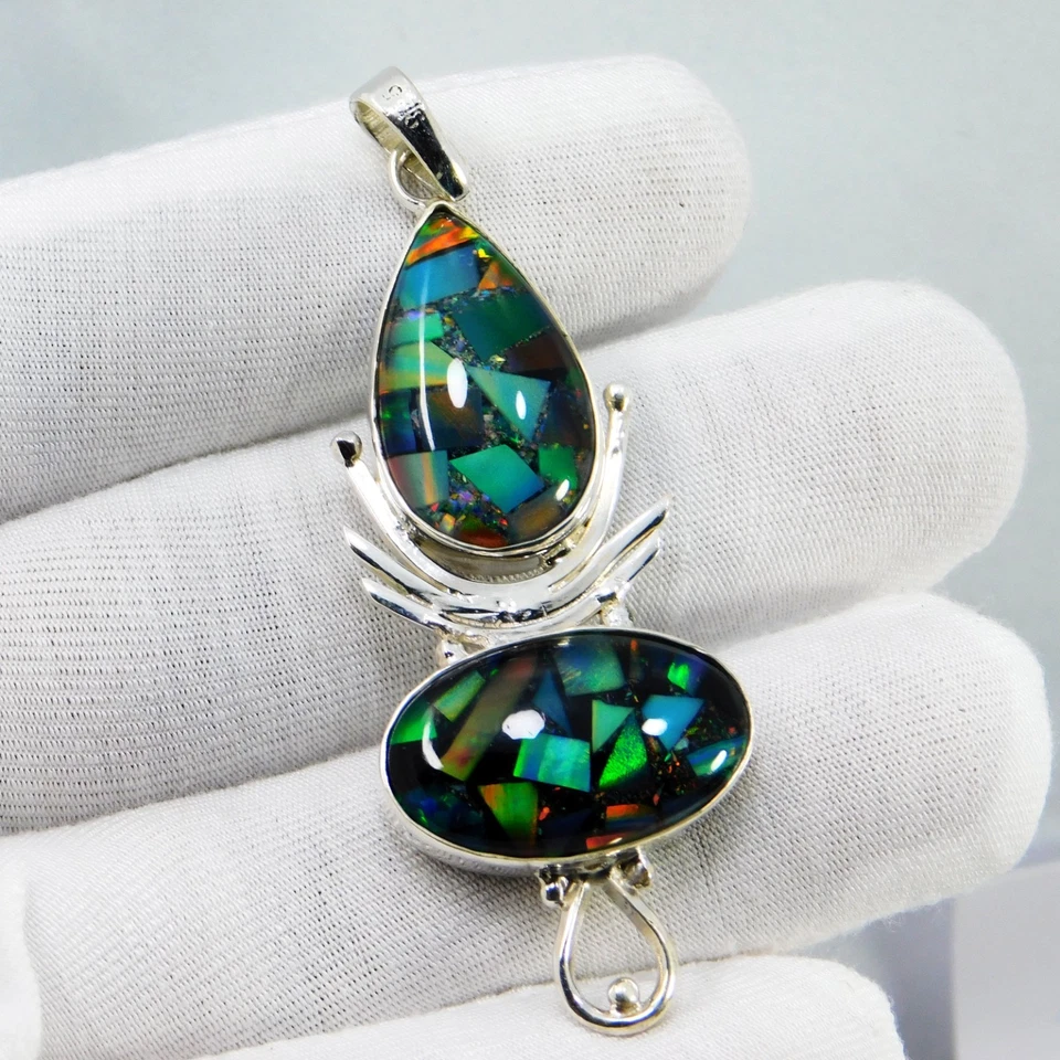 Ciondolo in argento 925 opale nero etiope naturale 46,50 ct certificato... - Immagine 1 di 4