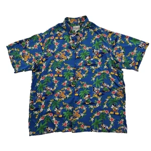 Reyn Spooner Hawaiian Shirt Men's XXL Blue Disney Mickey Minnie Mouse Hula Goofy - Picture 1 of 11