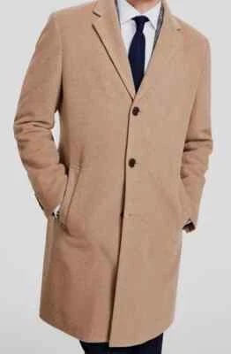Tommy Hilfiger Men's Beige Addison Wool Trim-Fit Overcoat Jacket Size 44R E06862 - Image 1 of 4