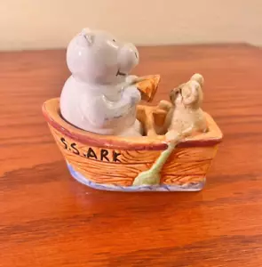 Vintage SS Ark Hippo Bear Sailing Row Boat Unique Salt Pepper Shaker New - Picture 1 of 4