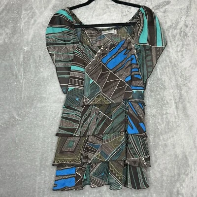 Avenue 22 24 2X Top Camisa Marrón Abstracto Gorra Manga Corta Cuello Cuadrado En Niveles Foto 1 de 4